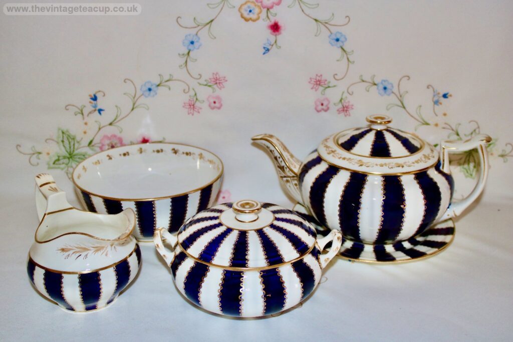 Bloor Derby Porcelain Regency Blue Stripe Teapot