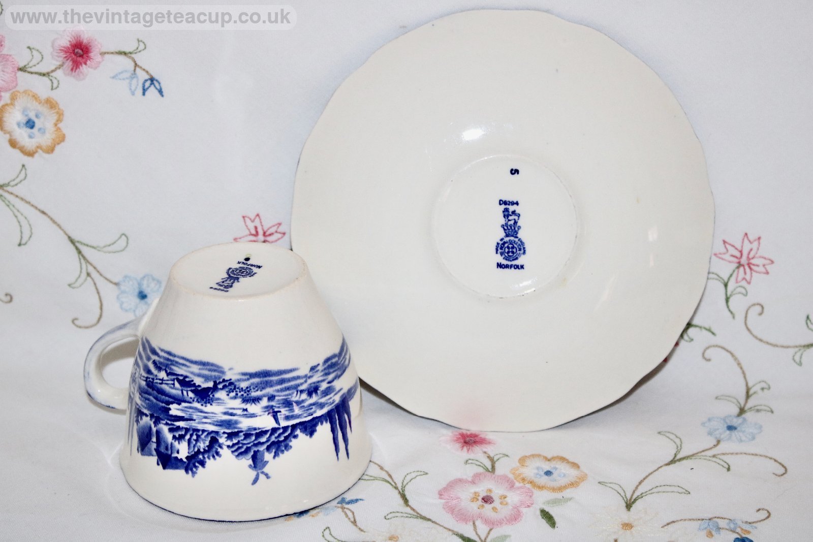 Royal Doulton Norfolk Tea Cup & Saucer Blue White China