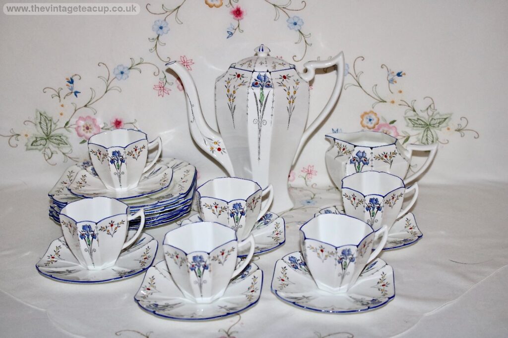 Shelley Blue Iris Coffee Set Queen Anne 11561